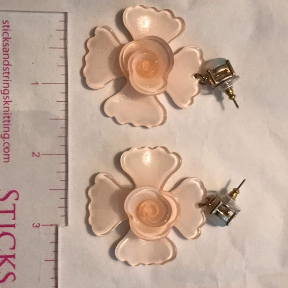 Pink resin orchid drop earrings